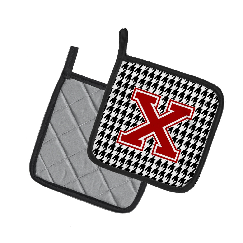 Letter X Monogram - Houndstooth Black Pot Holder Set of 2 Heat Resistant Quilted Hot Pads 7.5 x 7.5 Inch, Insulated Kitchen Trivets for Cooking & Baking