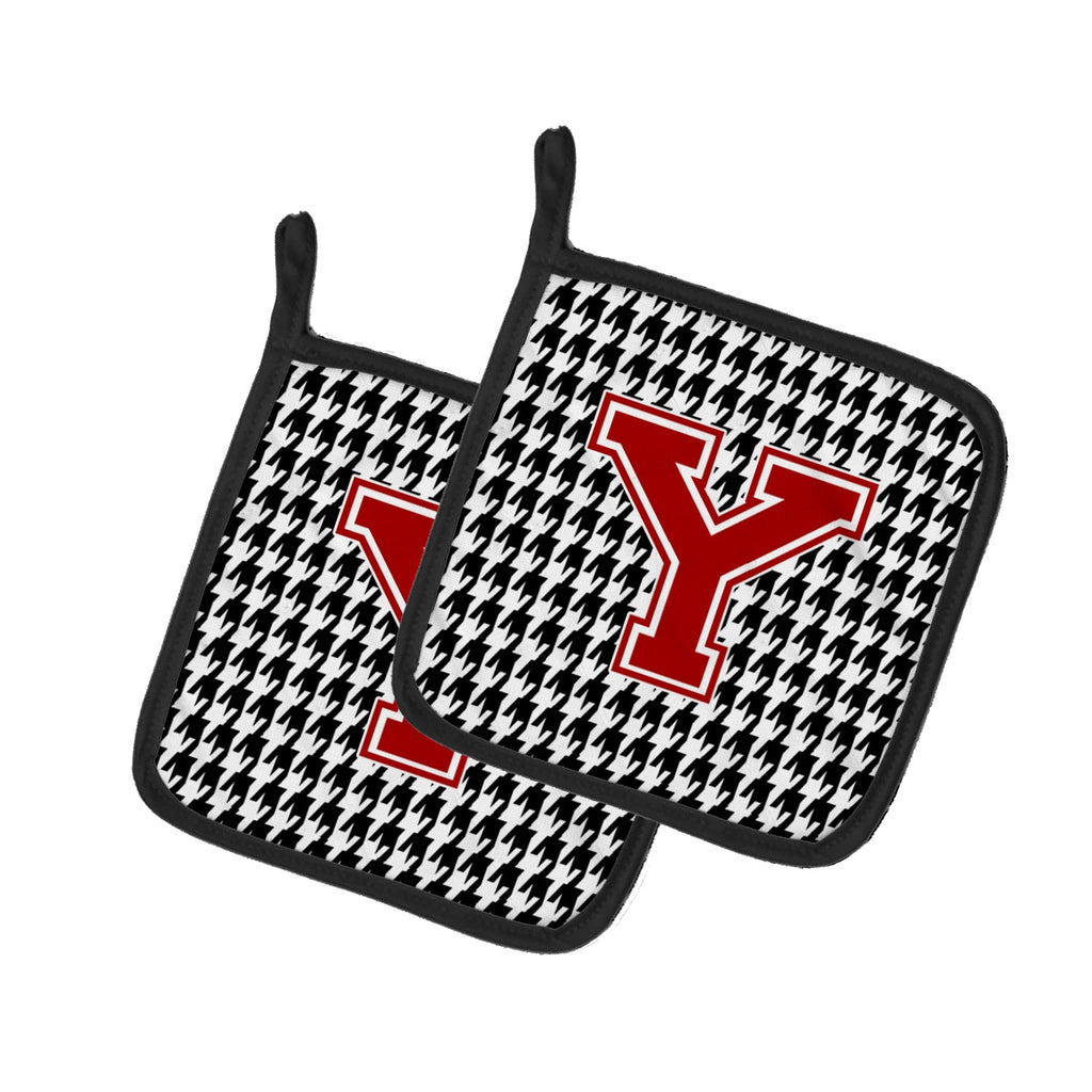 Letter Y Monogram - Houndstooth Black Pot Holder Set of 2 Heat Resistant Quilted Hot Pads 7.5 x 7.5 Inch, Insulated Kitchen Trivets for Cooking & Baking