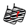 Letter I Initial Monogram - Zebra Red Pot Holder Set of 2 Heat Resistant Quilted Hot Pads 7.5 x 7.5 Inch, Insulated Kitchen Trivets for Cooking & Baking
