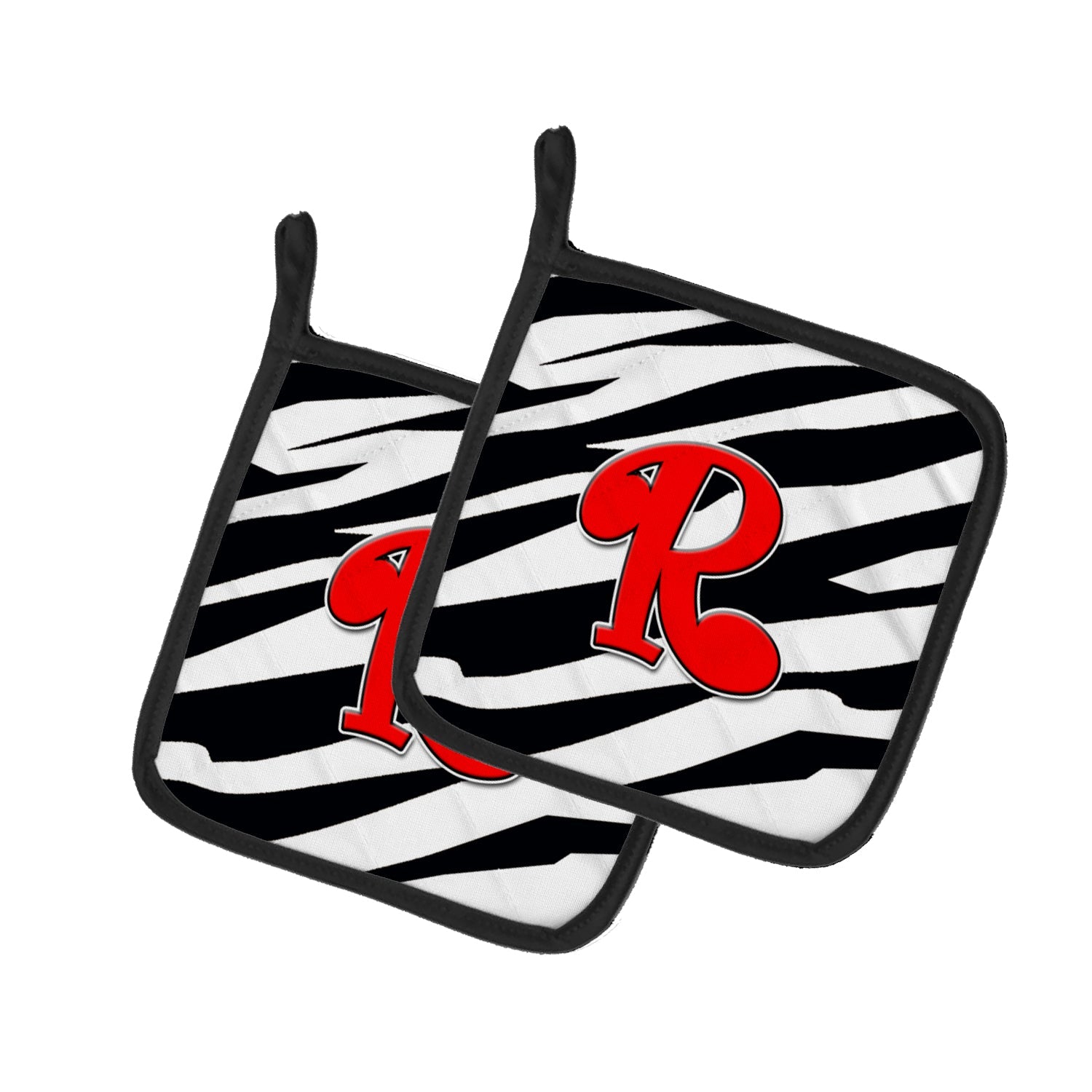 Letter R Initial Monogram - Zebra Red Pot Holder Set of 2 Heat Resistant Quilted Hot Pads 7.5 x 7.5 Inch, Insulated Kitchen Trivets for Cooking & Baking