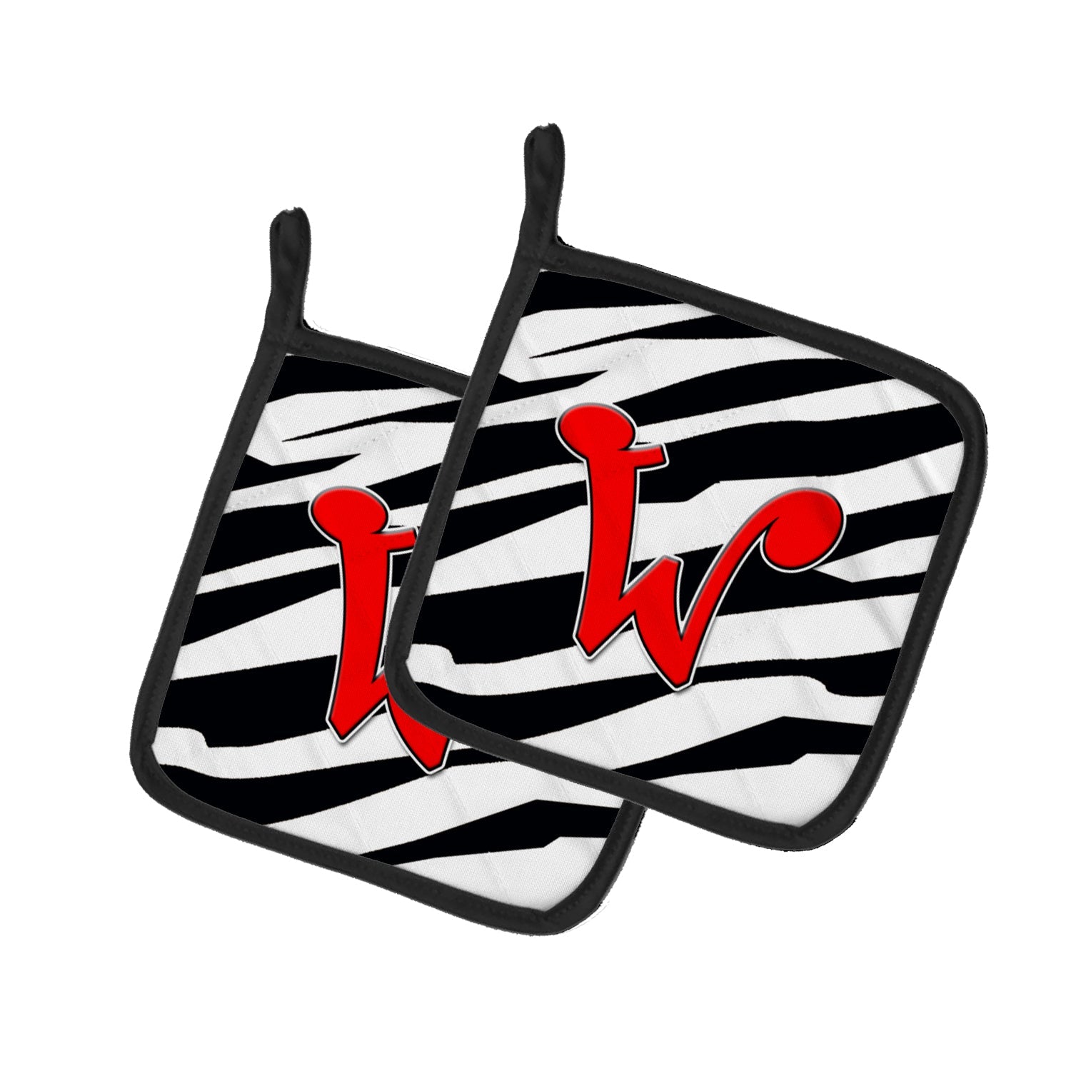 Letter W Initial Monogram - Zebra Red Pot Holder Set of 2 Heat Resistant Quilted Hot Pads 7.5 x 7.5 Inch, Insulated Kitchen Trivets for Cooking & Baking