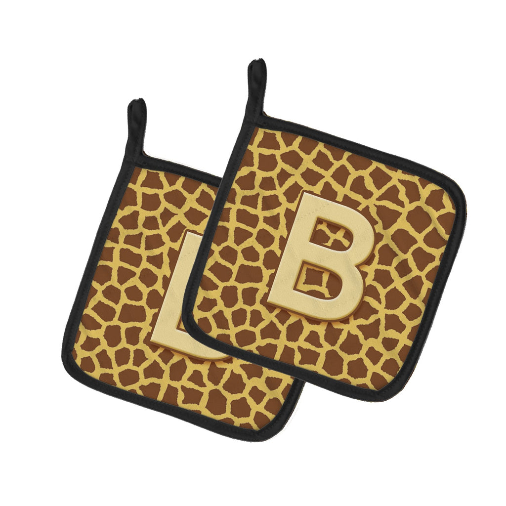Letter C Initial Monogram - Giraffe Pot Holder Set of 2 Heat Resistant Quilted Hot Pads 7.5 x 7.5 Inch, Insulated Kitchen Trivets for Cooking & Baking