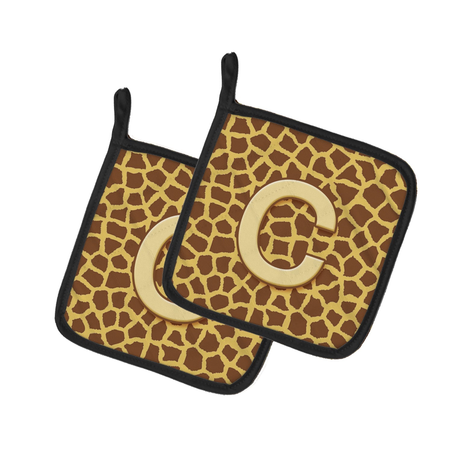 Letter C Initial Monogram - Giraffe Pot Holder Set of 2 Heat Resistant Quilted Hot Pads 7.5 x 7.5 Inch, Insulated Kitchen Trivets for Cooking & Baking
