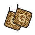 Letter G Initial Monogram - Giraffe Pot Holder Set of 2 Heat Resistant Quilted Hot Pads 7.5 x 7.5 Inch, Insulated Kitchen Trivets for Cooking & Baking