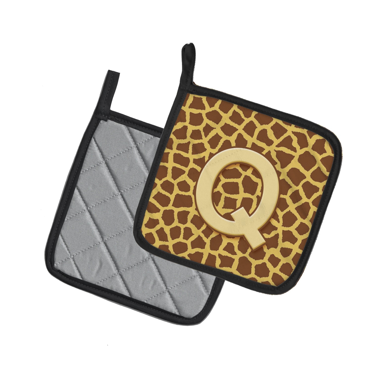 Letter Q Initial Monogram - Giraffe Pot Holder Set of 2 Heat Resistant Quilted Hot Pads 7.5 x 7.5 Inch, Insulated Kitchen Trivets for Cooking & Baking