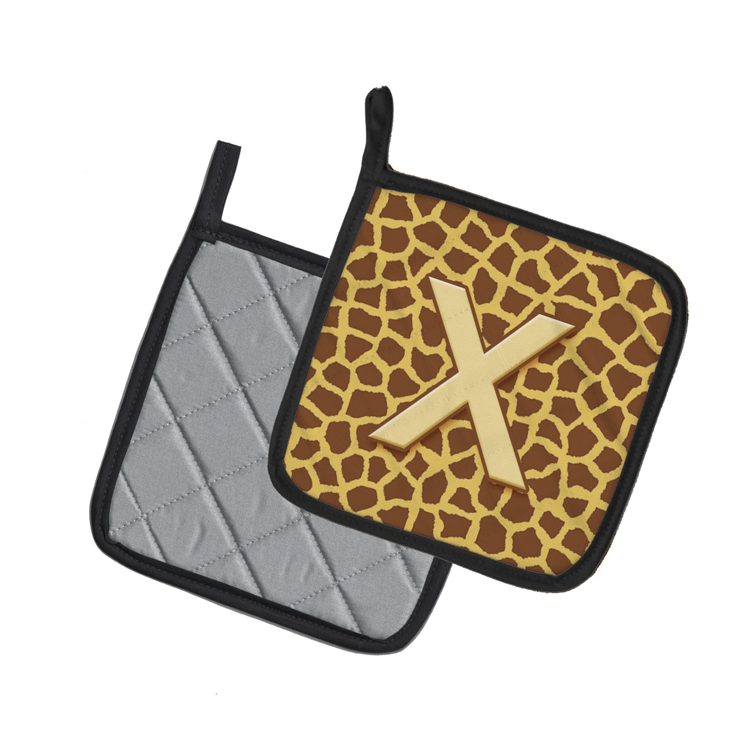Letter X Initial Monogram - Giraffe Pot Holder Set of 2 Heat Resistant Quilted Hot Pads 7.5 x 7.5 Inch, Insulated Kitchen Trivets for Cooking & Baking