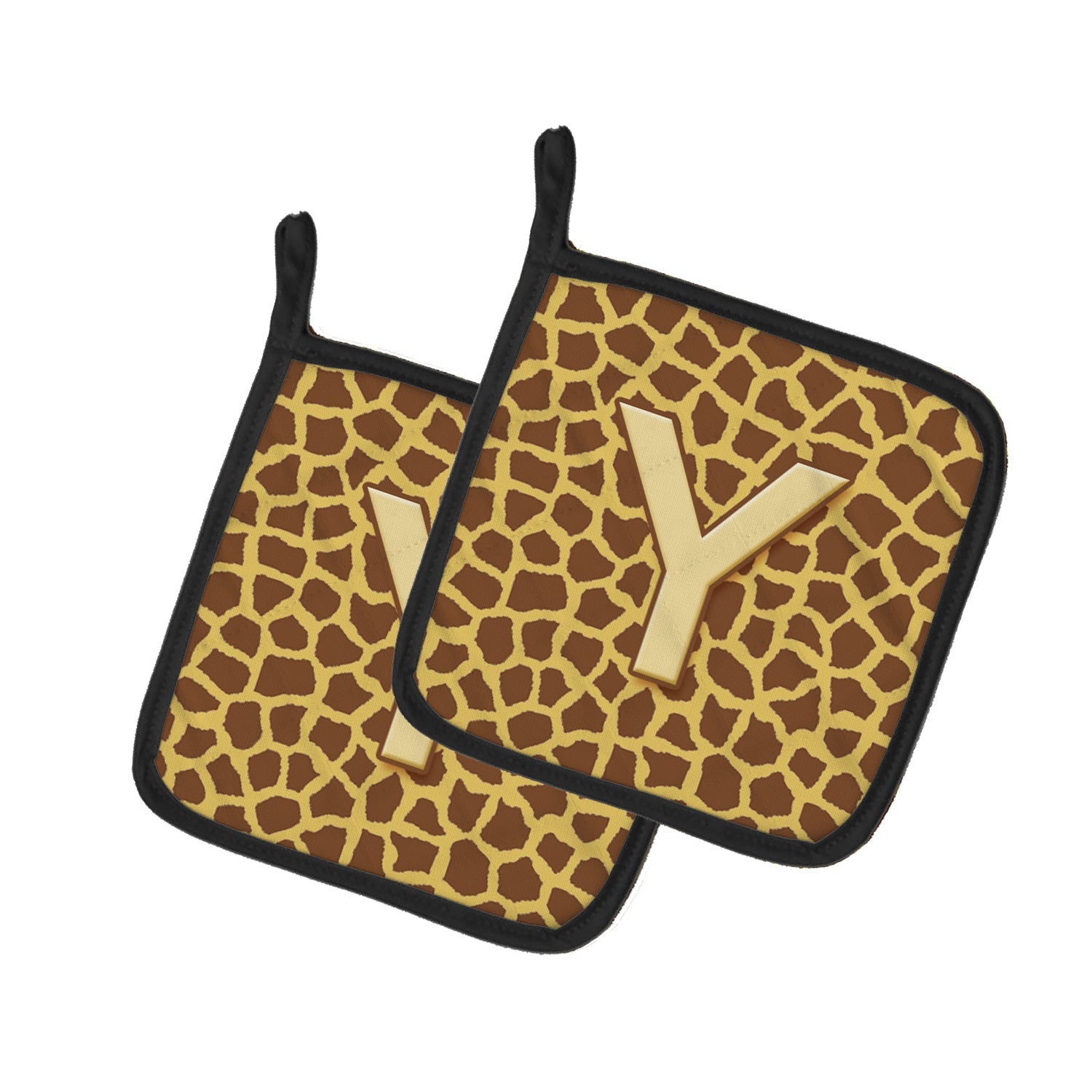 Letter Y Initial Monogram - Giraffe Pot Holder Set of 2 Heat Resistant Quilted Hot Pads 7.5 x 7.5 Inch, Insulated Kitchen Trivets for Cooking & Baking