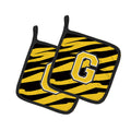 Letter G Initial Tiger Stripe - Black Gold  Pot Holder Set of 2 Heat Resistant Quilted Hot Pads 7.5 x 7.5 Inch, Insulated Kitchen Trivets for Cooking & Baking