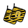 Letter Q Initial Tiger Stripe - Black Gold  Pot Holder Set of 2 Heat Resistant Quilted Hot Pads 7.5 x 7.5 Inch, Insulated Kitchen Trivets for Cooking & Baking