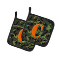 Letter C Monogram - Camo Green Pot Holder Set of 2 Heat Resistant Quilted Hot Pads 7.5 x 7.5 Inch, Insulated Kitchen Trivets for Cooking & Baking