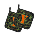 Letter Y Monogram - Camo Green Pot Holder Set of 2 Heat Resistant Quilted Hot Pads 7.5 x 7.5 Inch, Insulated Kitchen Trivets for Cooking & Baking