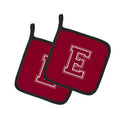 Letter E Initial Monogram - Maroon and White Pot Holder Set of 2 Heat Resistant Quilted Hot Pads 7.5 x 7.5 Inch, Insulated Kitchen Trivets for Cooking & Baking