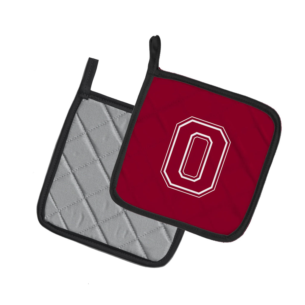 Letter O Initial Monogram - Maroon and White Pot Holder Set of 2 Heat Resistant Quilted Hot Pads 7.5 x 7.5 Inch, Insulated Kitchen Trivets for Cooking & Baking