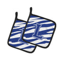 Letter L Initial Tiger Stripe Blue and White Pot Holder Set of 2 Heat Resistant Quilted Hot Pads 7.5 x 7.5 Inch, Insulated Kitchen Trivets for Cooking & Baking