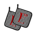 Letter E Initial Monogram - Houndstooth Black Pot Holder Set of 2 Heat Resistant Quilted Hot Pads 7.5 x 7.5 Inch, Insulated Kitchen Trivets for Cooking & Baking