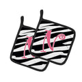 Letter N Initial Zebra Stripe and Pink Pot Holder Set of 2 Heat Resistant Quilted Hot Pads 7.5 x 7.5 Inch, Insulated Kitchen Trivets for Cooking & Baking