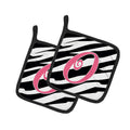 Letter O Initial  Zebra Stripe and Pink Pot Holder Set of 2 Heat Resistant Quilted Hot Pads 7.5 x 7.5 Inch, Insulated Kitchen Trivets for Cooking & Baking
