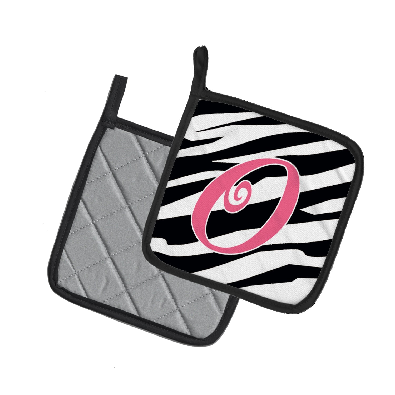 Letter O Initial  Zebra Stripe and Pink Pot Holder Set of 2 Heat Resistant Quilted Hot Pads 7.5 x 7.5 Inch, Insulated Kitchen Trivets for Cooking & Baking