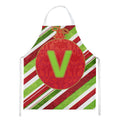 Christmas Oranment Holiday Initial Letter V Apron Cooking Kitchen Server Baking Crafts Gardening for Adult Women Men, Unisex, Large, Multicolor