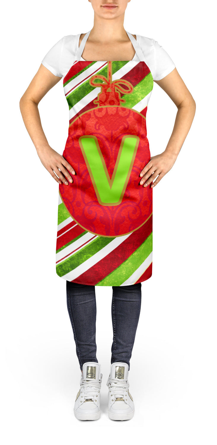 Christmas Oranment Holiday Initial Letter V Apron Cooking Kitchen Server Baking Crafts Gardening for Adult Women Men, Unisex, Large, Multicolor