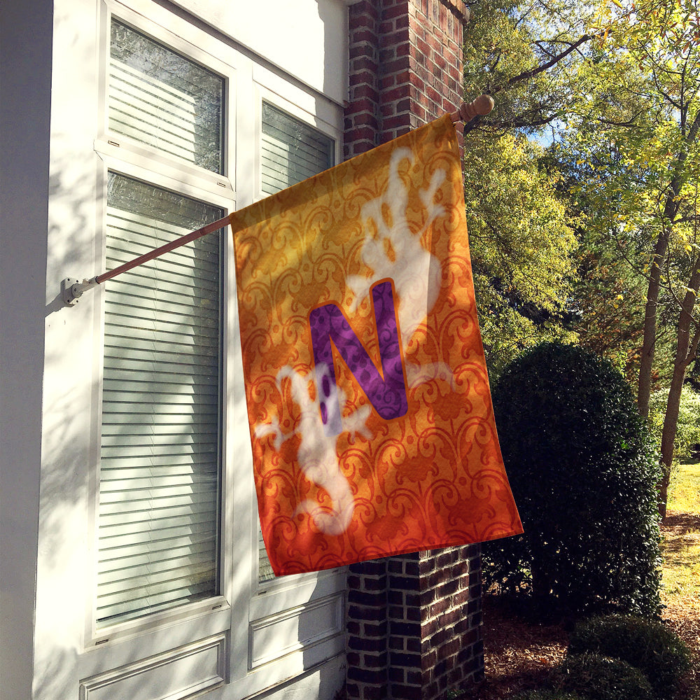 Halloween Ghost Letter N House Flag 28x40 Porch Sleeve Pole Decorative Outside Yard Banner Artwork Wall Hanging, Polyester