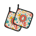 Letter O Retro Teal Orange Musical Instruments Initial Pot Holder Set of 2 Heat Resistant Quilted Hot Pads 7.5 x 7.5 Inch, Insulated Kitchen Trivets for Cooking & Baking
