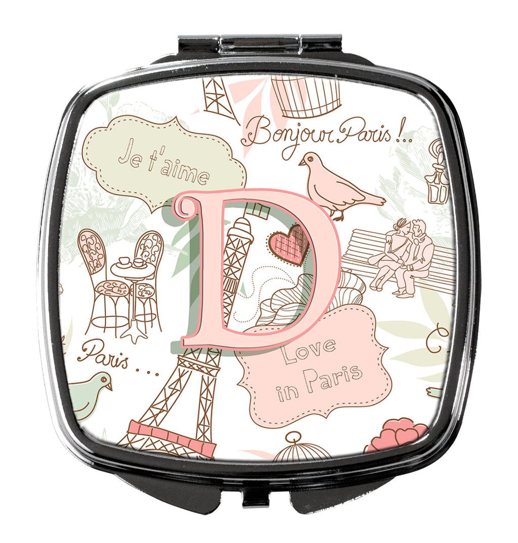 Letter D Love in Paris Pink Compact Mirror Decorative Travel Makeup Mirror for Women Girls Gifts Pocket Makeup Mirror Folding Handheld