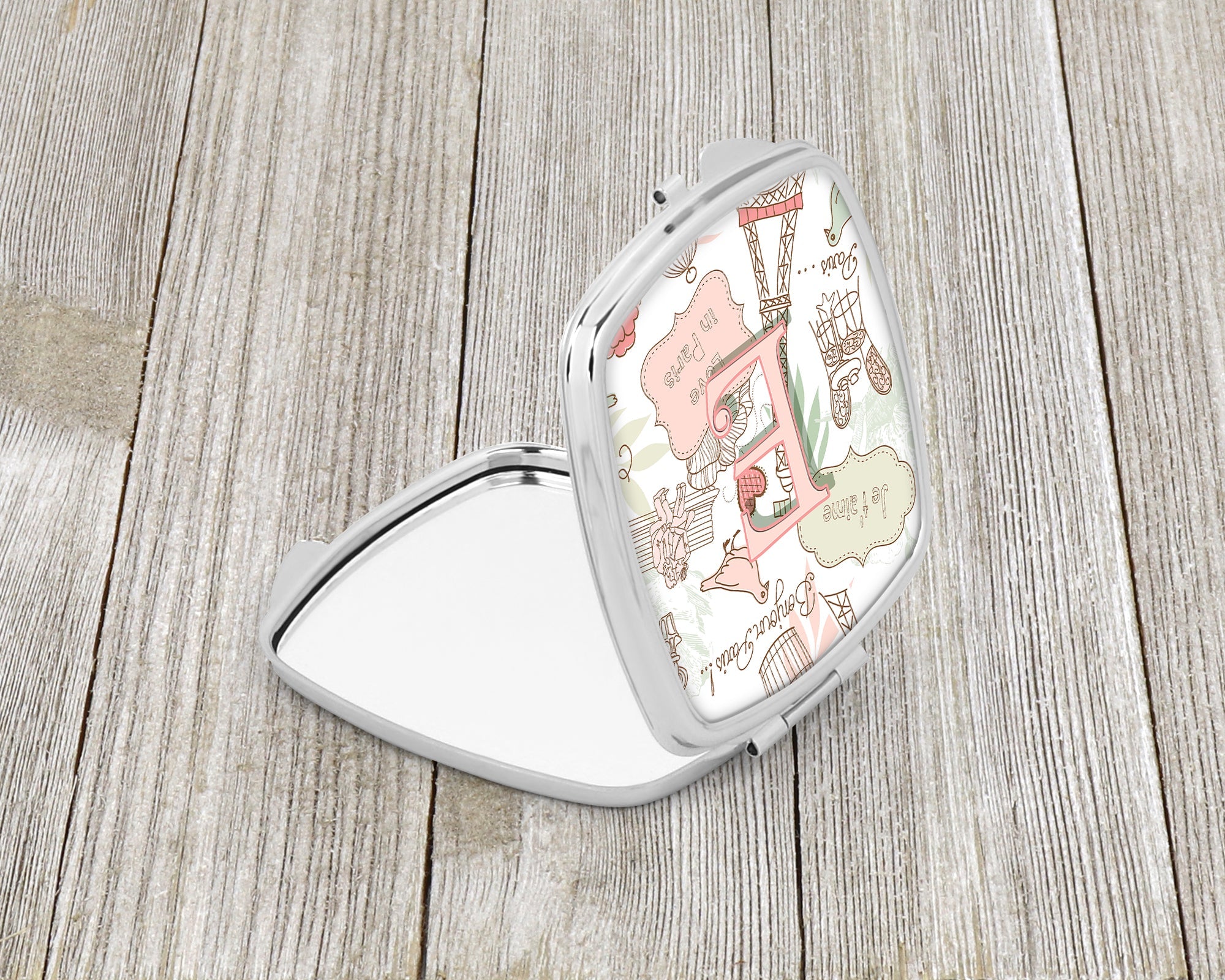 Letter E Love in Paris Pink Compact Mirror Decorative Travel Makeup Mirror for Women Girls Gifts Pocket Makeup Mirror Folding Handheld
