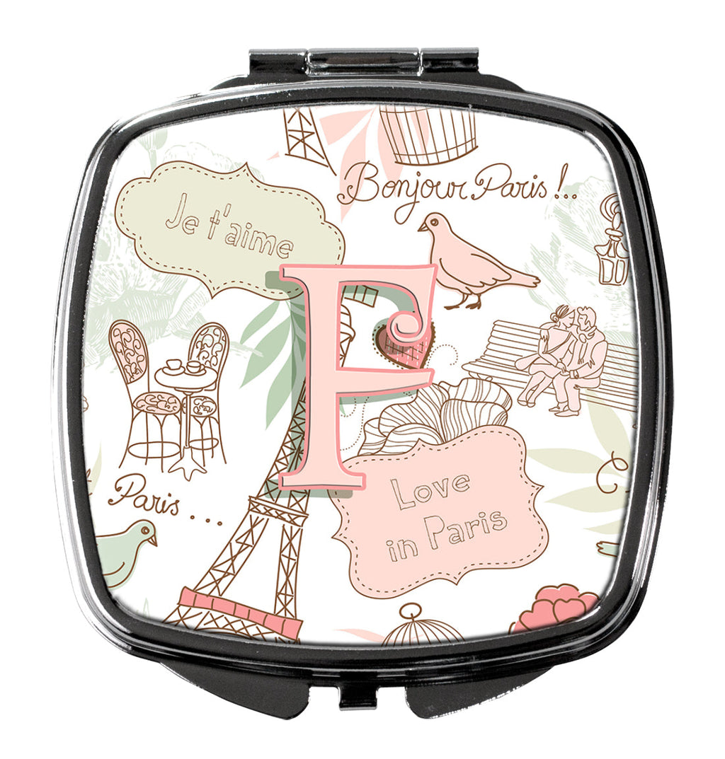 Letter F Love in Paris Pink Compact Mirror Decorative Travel Makeup Mirror for Women Girls Gifts Pocket Makeup Mirror Folding Handheld