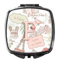 Letter F Love in Paris Pink Compact Mirror Decorative Travel Makeup Mirror for Women Girls Gifts Pocket Makeup Mirror Folding Handheld