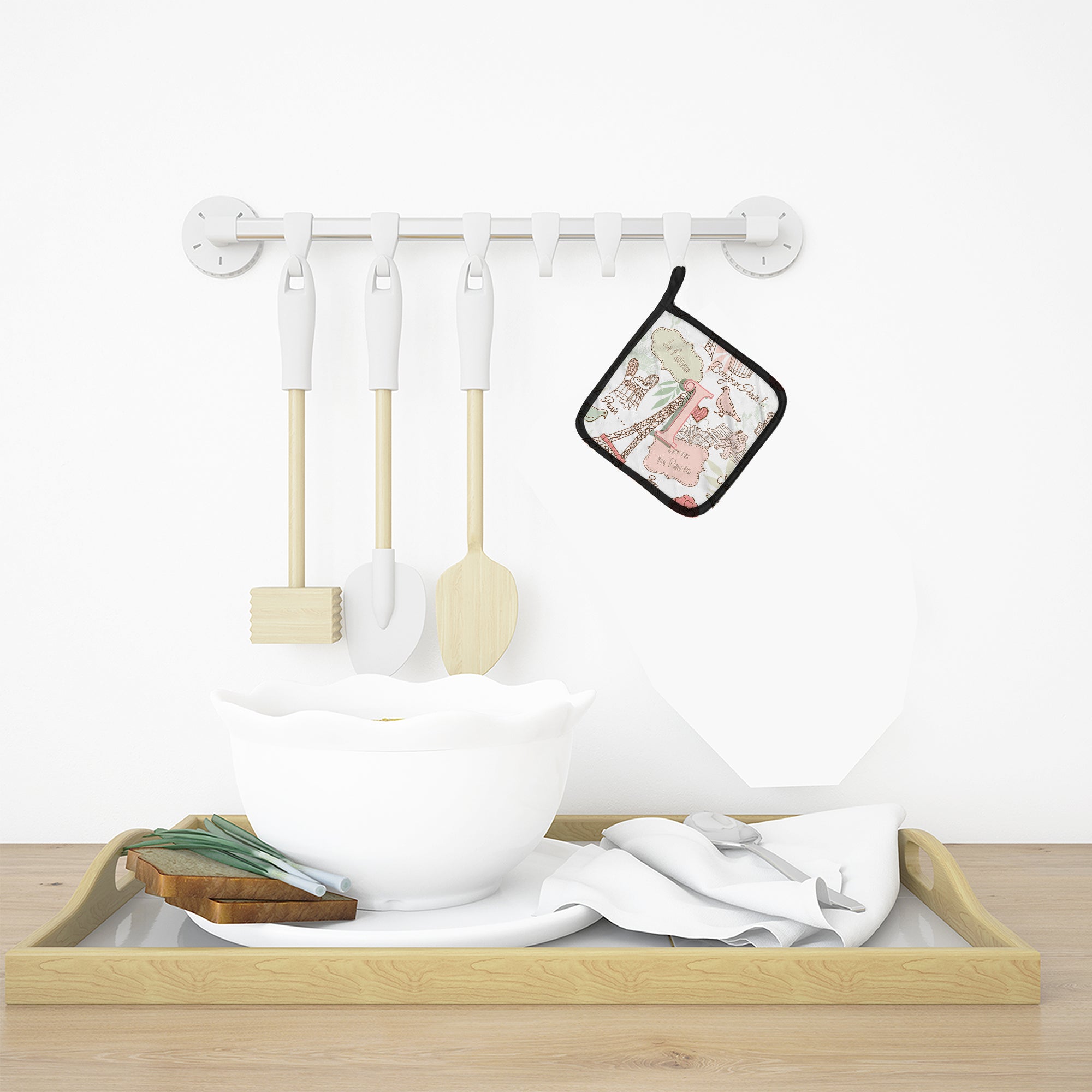 Letter I Love in Paris Pink Pot Holder Set of 2 Heat Resistant Quilted Hot Pads 7.5 x 7.5 Inch, Insulated Kitchen Trivets for Cooking & Baking