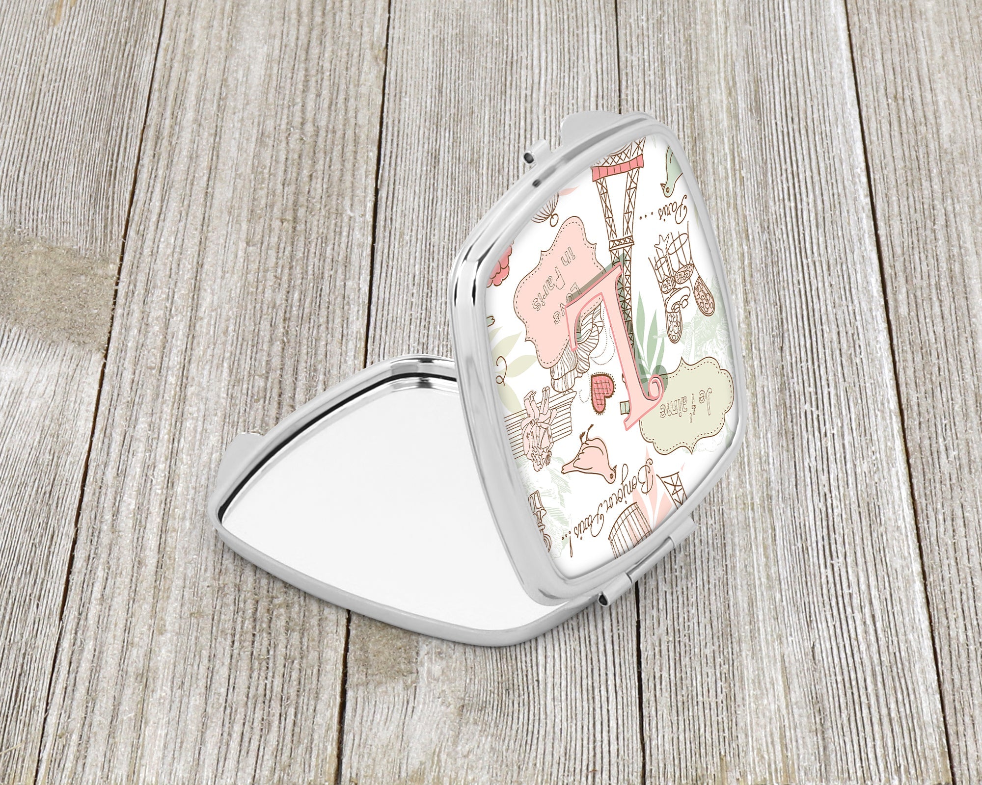 Letter L Love in Paris Pink Compact Mirror Decorative Travel Makeup Mirror for Women Girls Gifts Pocket Makeup Mirror Folding Handheld