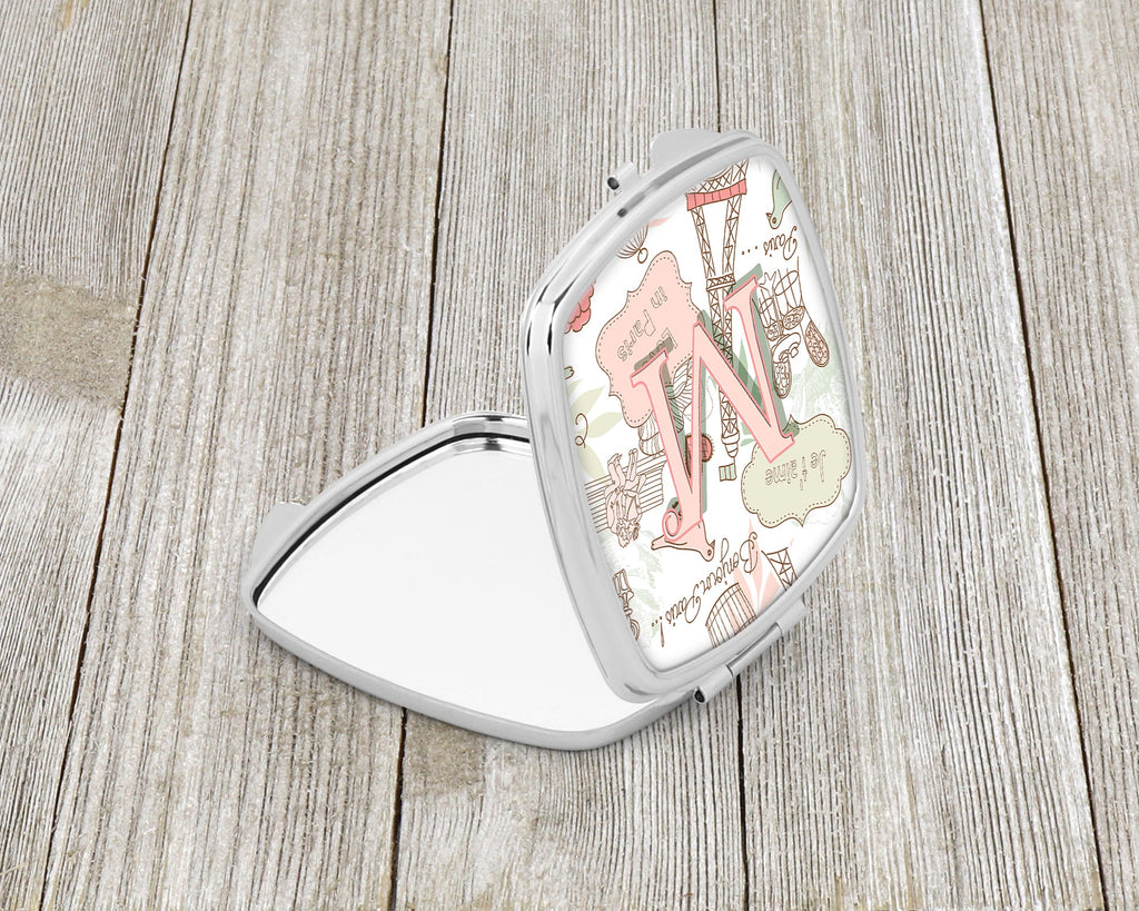 Letter M Love in Paris Pink Compact Mirror Decorative Travel Makeup Mirror for Women Girls Gifts Pocket Makeup Mirror Folding Handheld