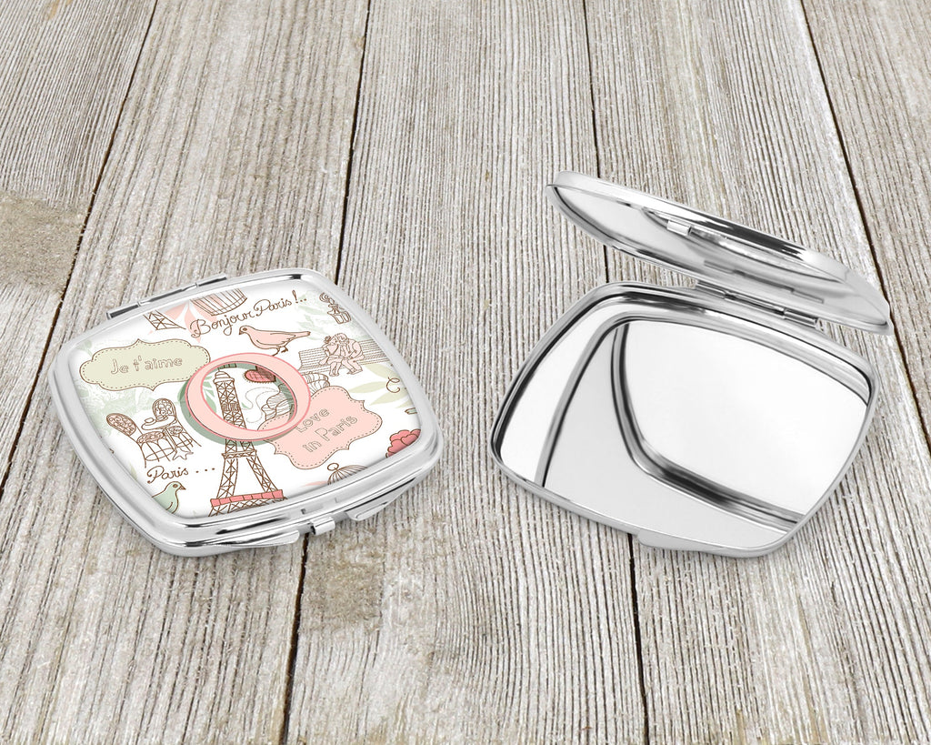 Letter O Love in Paris Pink Compact Mirror Decorative Travel Makeup Mirror for Women Girls Gifts Pocket Makeup Mirror Folding Handheld