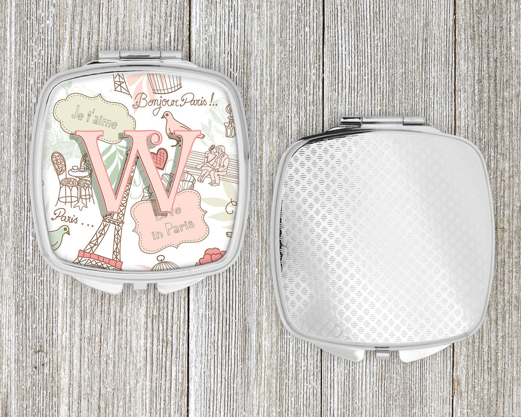Letter W Love in Paris Pink Compact Mirror Decorative Travel Makeup Mirror for Women Girls Gifts Pocket Makeup Mirror Folding Handheld