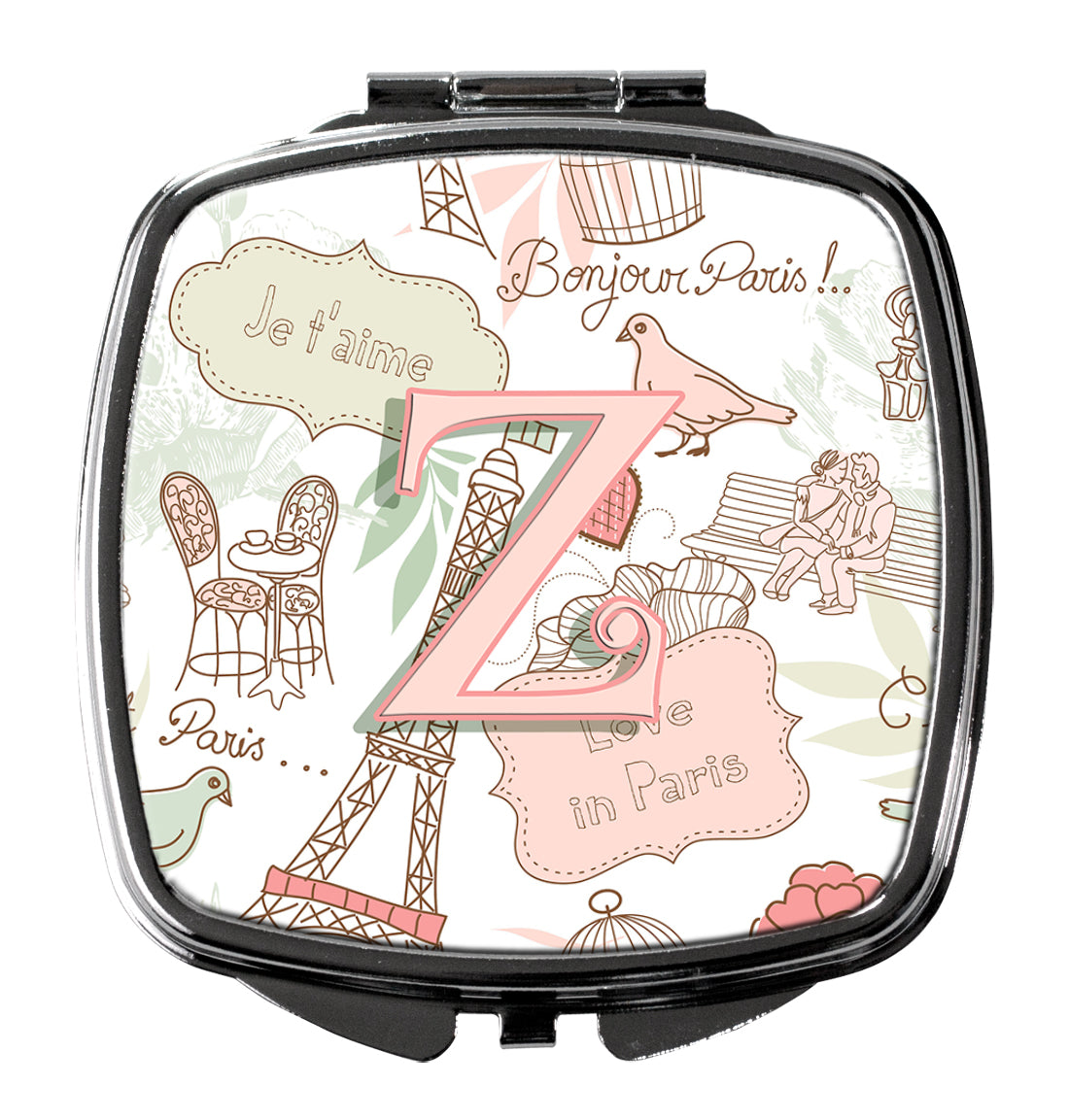Letter Z Love in Paris Pink Compact Mirror Decorative Travel Makeup Mirror for Women Girls Gifts Pocket Makeup Mirror Folding Handheld
