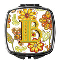 Letter B Floral Mustard and Green Compact Mirror Decorative Travel Makeup Mirror for Women Girls Gifts Pocket Makeup Mirror Folding Handheld