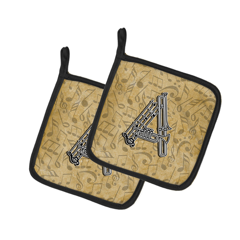 Letter A Musical Instrument Alphabet Pot Holder Set of 2 Heat Resistant Quilted Hot Pads 7.5 x 7.5 Inch, Insulated Kitchen Trivets for Cooking & Baking
