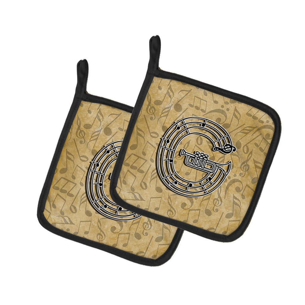 Letter G Musical Instrument Alphabet Pot Holder Set of 2 Heat Resistant Quilted Hot Pads 7.5 x 7.5 Inch, Insulated Kitchen Trivets for Cooking & Baking