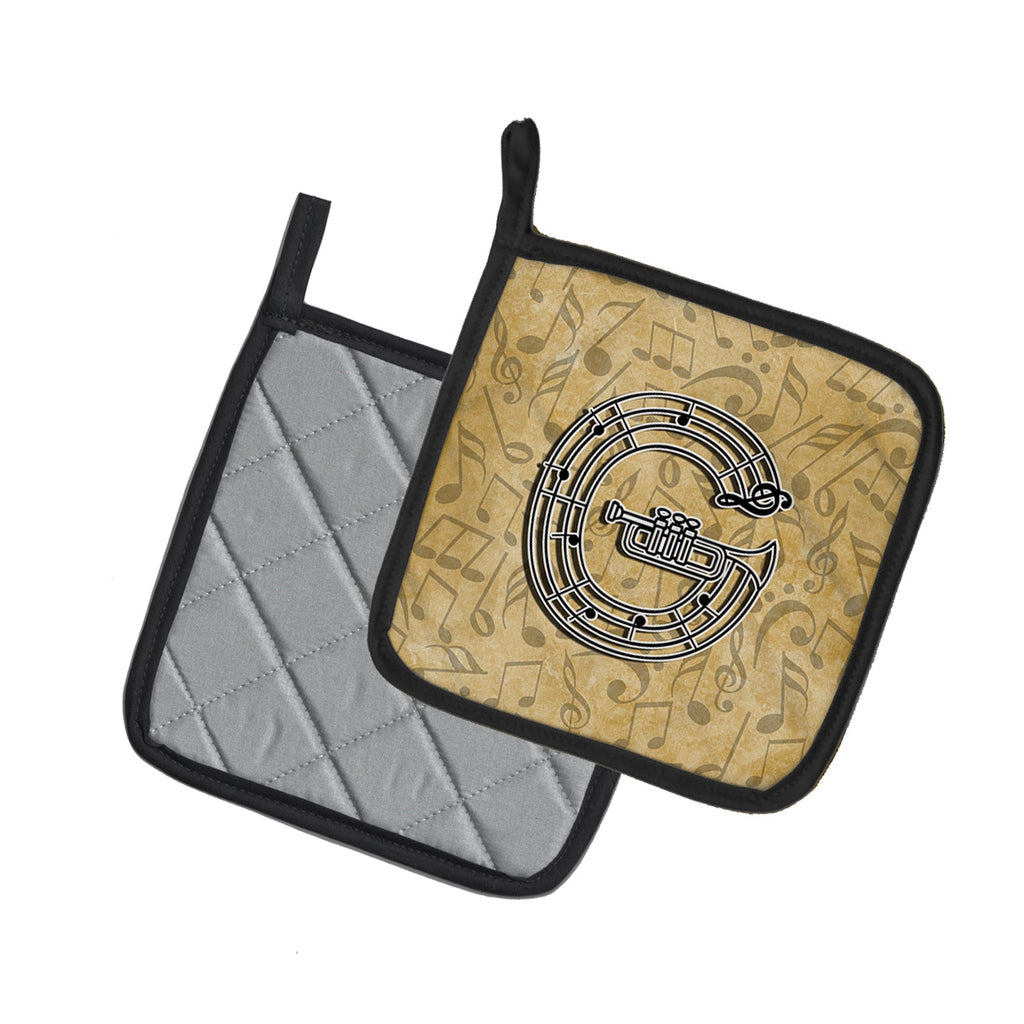 Letter G Musical Instrument Alphabet Pot Holder Set of 2 Heat Resistant Quilted Hot Pads 7.5 x 7.5 Inch, Insulated Kitchen Trivets for Cooking & Baking