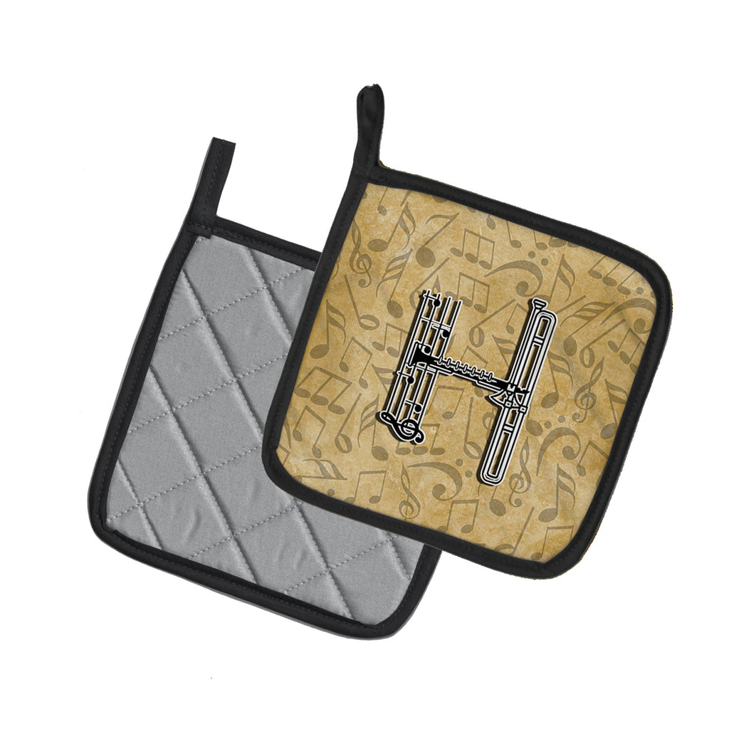 Letter H Musical Instrument Alphabet Pot Holder Set of 2 Heat Resistant Quilted Hot Pads 7.5 x 7.5 Inch, Insulated Kitchen Trivets for Cooking & Baking