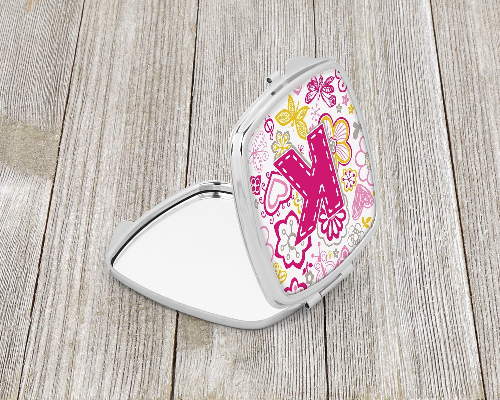 Letter K Flowers and Butterflies Pink Compact Mirror Decorative Travel Makeup Mirror for Women Girls Gifts Pocket Makeup Mirror Folding Handheld