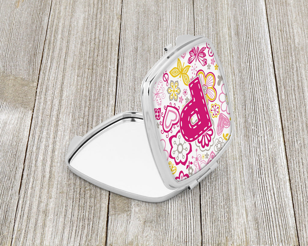Letter P Flowers and Butterflies Pink Compact Mirror Decorative Travel Makeup Mirror for Women Girls Gifts Pocket Makeup Mirror Folding Handheld