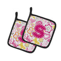Letter S Flowers and Butterflies Pink Pot Holder Set of 2 Heat Resistant Quilted Hot Pads 7.5 x 7.5 Inch, Insulated Kitchen Trivets for Cooking & Baking