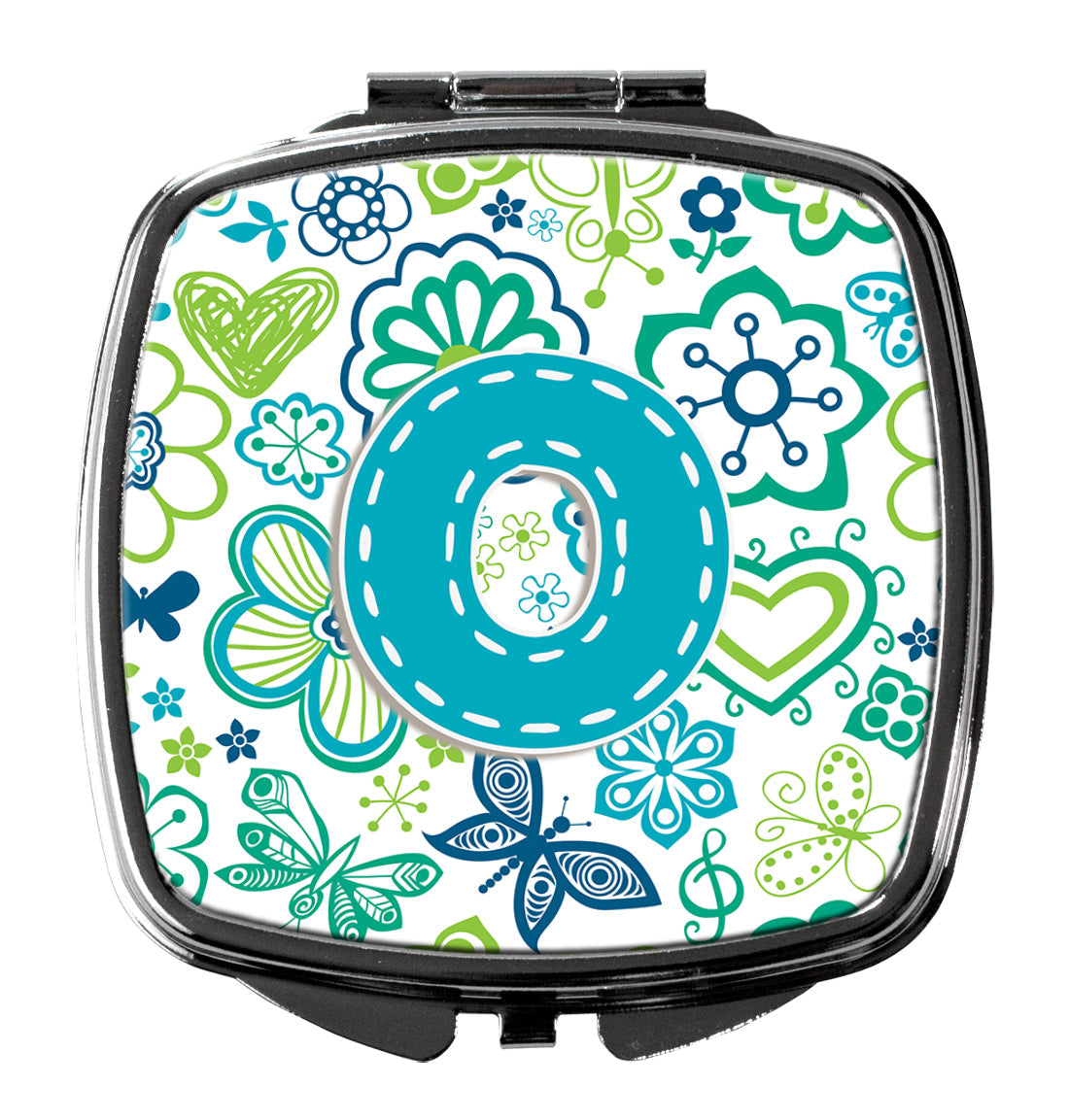 Letter O Flowers and Butterflies Teal Blue Compact Mirror Decorative Travel Makeup Mirror for Women Girls Gifts Pocket Makeup Mirror Folding Handheld