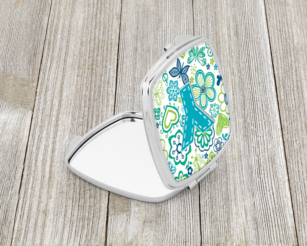 Letter Y Flowers and Butterflies Teal Blue Compact Mirror Decorative Travel Makeup Mirror for Women Girls Gifts Pocket Makeup Mirror Folding Handheld