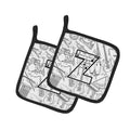 Letter Z Musical Note Letters Pot Holder Set of 2 Heat Resistant Quilted Hot Pads 7.5 x 7.5 Inch, Insulated Kitchen Trivets for Cooking & Baking