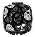 Letter O Day of the Dead Skulls Black Compact Mirror Decorative Travel Makeup Mirror for Women Girls Gifts Pocket Makeup Mirror Folding Handheld