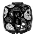 Letter R Day of the Dead Skulls Black Compact Mirror Decorative Travel Makeup Mirror for Women Girls Gifts Pocket Makeup Mirror Folding Handheld