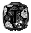 Letter T Day of the Dead Skulls Black Compact Mirror Decorative Travel Makeup Mirror for Women Girls Gifts Pocket Makeup Mirror Folding Handheld